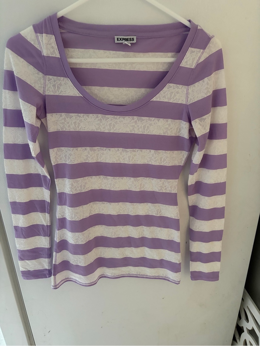 Y2K Express Women's Lavender & White Striped Scoop Neck Top